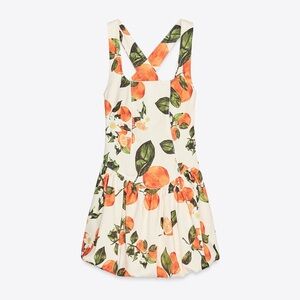 Zara Cream Dress with Orange and Green Floral Design - mini dress - S
